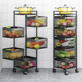 SOGA 2X 5 Tier Steel Square Rotating Kitchen Cart Multi-Functional Shelves Storage Organizer with Wheels