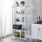 SOGA 5 Tier Steel White Foldable Kitchen Cart Multi-Functional Shelves Storage Organizer with Wheels