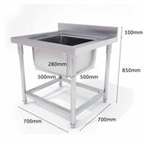 SOGA Commercial Kitchen Sink Work Bench Stainless Steel Food Prep 70*70*85cm