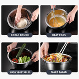 SOGA 3Pcs Deepen Matte Stainless Steel Stackable Baking Washing Mixing Bowls Set Food Storage Basin