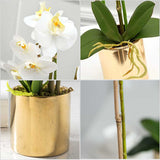 SOGA White Artificial Fake Orchid Flower in Copper Metal Vase Set