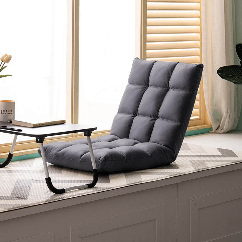 SOGA 2X Grey Lounge Floor Recliner Adjustable Gaming Sofa Bed Foldable Indoor Outdoor Backrest Seat Home Office Decor