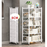 SOGA 5 Tier Steel White Foldable Display Stand Multi-Functional Shelves Storage Organizer with Wheels