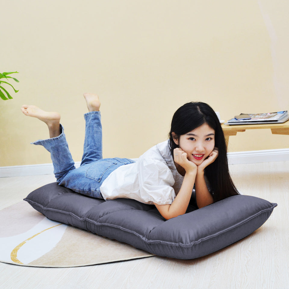 SOGA Grey Lounge Recliner Lazy Sofa Bed Tatami Cushion with Collapsible Backrest