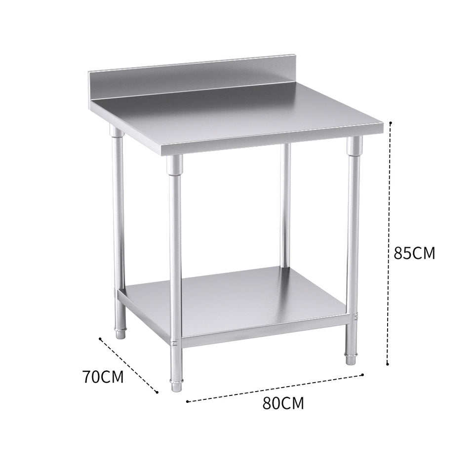 SOGA Commercial Catering Kitchen Stainless Steel Prep Work Bench Table with Back-splash 80*70*85cm