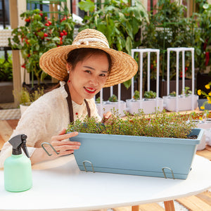 SOGA 49.5cm Blue Rectangular Planter Vegetable Herb Flower Outdoor Plastic Box with Holder Balcony Garden Decor Set of 3