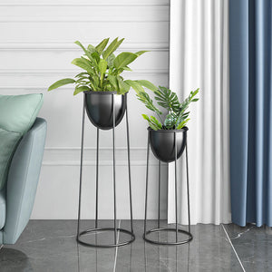 SOGA 2X 70cm Round Wire Metal Flower Pot Stand with Black Flowerpot Holder Rack Display