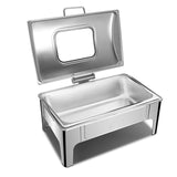 SOGA 4X 9L Rectangular Stainless Steel Soup Warmer Roll Top Chafer Chafing Dish Set with Glass Visual Window Lid