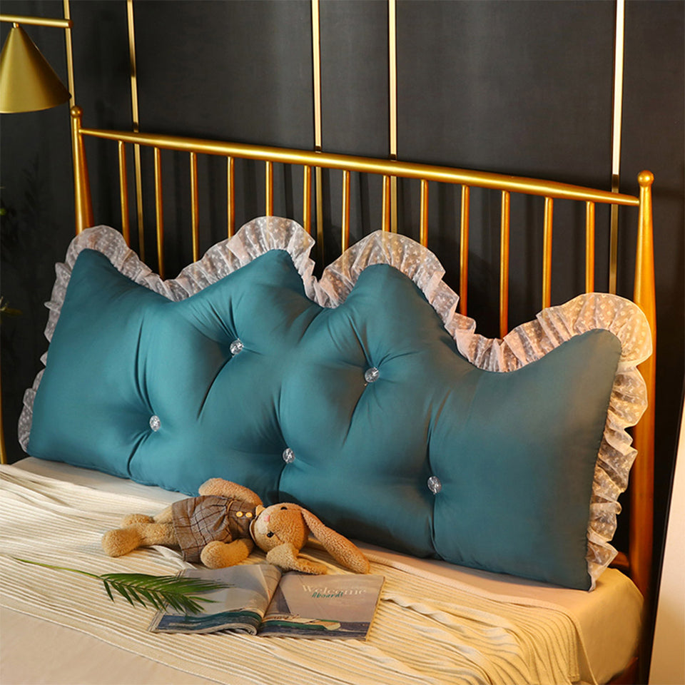 SOGA 4X 120cm Blue-Green Princess Bed Pillow Headboard Backrest Bedside Tatami Sofa Cushion with Ruffle Lace Home Decor