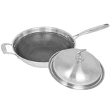 SOGA 2X 18/10 Stainless Steel Fry Pan 34cm Frying Pan Top Grade Textured Non Stick Interior Skillet with Helper Handle and Lid