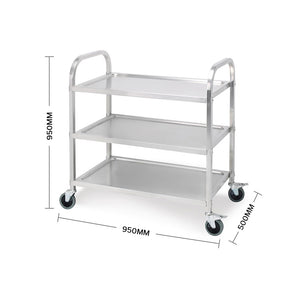 SOGA 2X 3 Tier Stainless Steel Kitchen Food Cart Trolley Utility Large 95x50x95cm