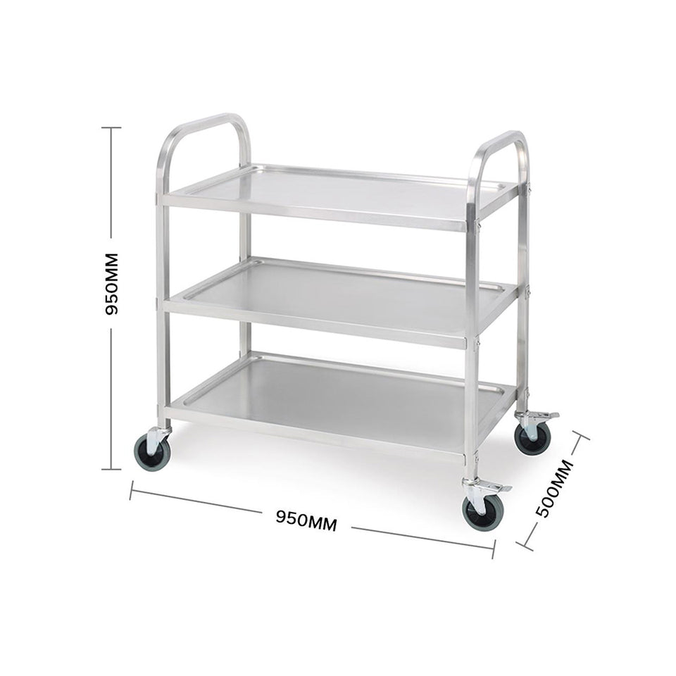 SOGA 2X 3 Tier Stainless Steel Kitchen Food Cart Trolley Utility Large 95x50x95cm