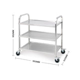 SOGA 2X 3 Tier Stainless Steel Kitchen Food Cart Trolley Utility Large 95x50x95cm