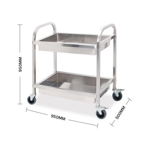 SOGA 2X 2 Tier Stainless Steel Kitchen Trolley Bowl Service Food Cart Large 95x50x95cm