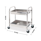 SOGA 2X 2 Tier Stainless Steel Kitchen Trolley Bowl Service Food Cart Large 95x50x95cm