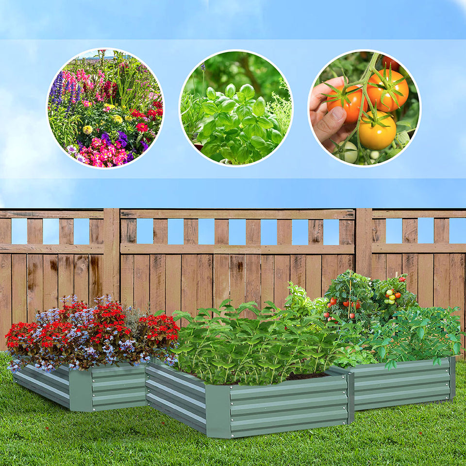 SOGA 2X 120x90cm Rectangle Galvanised Raised Garden Bed Vegetable Herb Flower Outdoor Planter Box