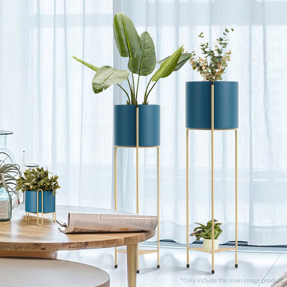 blue plant pot with stand SOGA 2 Layer 81cm Gold Metal Plant Stand with Blue Flower Pot Holder C – buyinaus