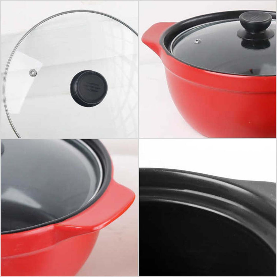 2X 3.5L Ceramic Casserole Stew Cooking Pot with Glass Lid Green