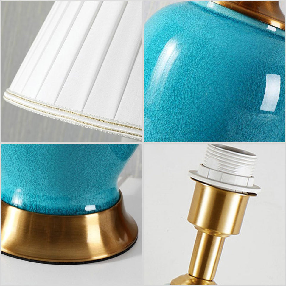 SOGA 4X Ceramic Oval Table Lamp with Gold Metal Base Desk Lamp Blue