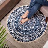 SOGA Dark Blue Carpet Soft Linen Bohemian Non-Slip Floor Retro Minimalist Round Rug Home Decor with Tassels