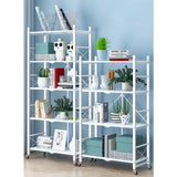 SOGA 4 Tier Steel White Foldable Display Stand Multi-Functional Shelves Storage Organizer with Wheels