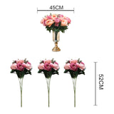 SOGA 3pcs Artificial Silk with 15 Heads Flower Fake Rose Bouquet Table Decor Pink