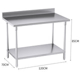 SOGA Commercial Catering Kitchen Stainless Steel Prep Work Bench Table with Back-splash 120*70*85cm