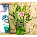 SOGA Green European Colored Glass Home Decor Jar Flower Vase with Two Metal Handle