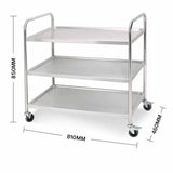 SOGA 3 Tier Stainless Steel Kitchen Dinning Food Cart Trolley Utility Round 81x46x85cm Small