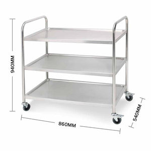 SOGA 3 Tier Stainless Steel Kitchen Dinning Food Cart Trolley Utility Round 86x54x94cm Large