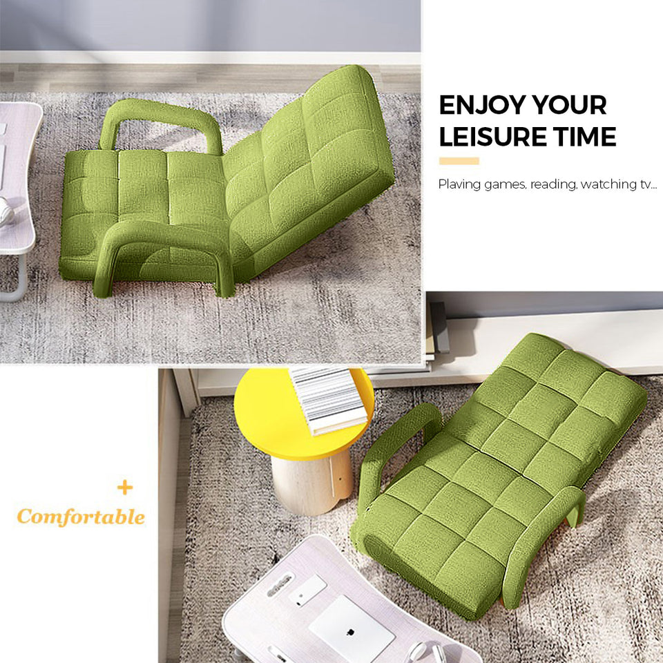SOGA 4X Foldable Lounge Cushion Adjustable Floor Lazy Recliner Chair with Armrest Yellow Green