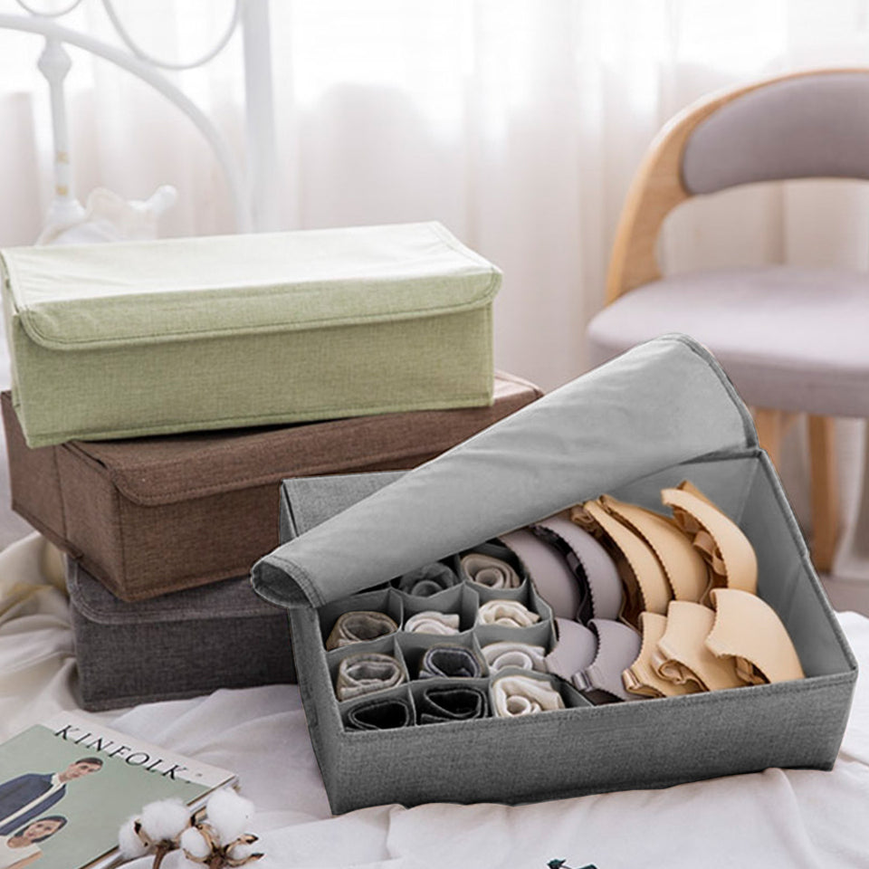 SOGA Grey Flip Top Underwear Storage Box Foldable Wardrobe Partition Drawer Home Organiser