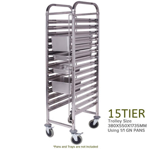 SOGA Gastronorm Trolley 15 Tier Stainless Steel Bakery Trolley Suits GN 1/1 Pans