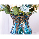 SOGA 85cm Blue Glass Tall Floor Vase and 12pcs Pink Artificial Fake Flower Set