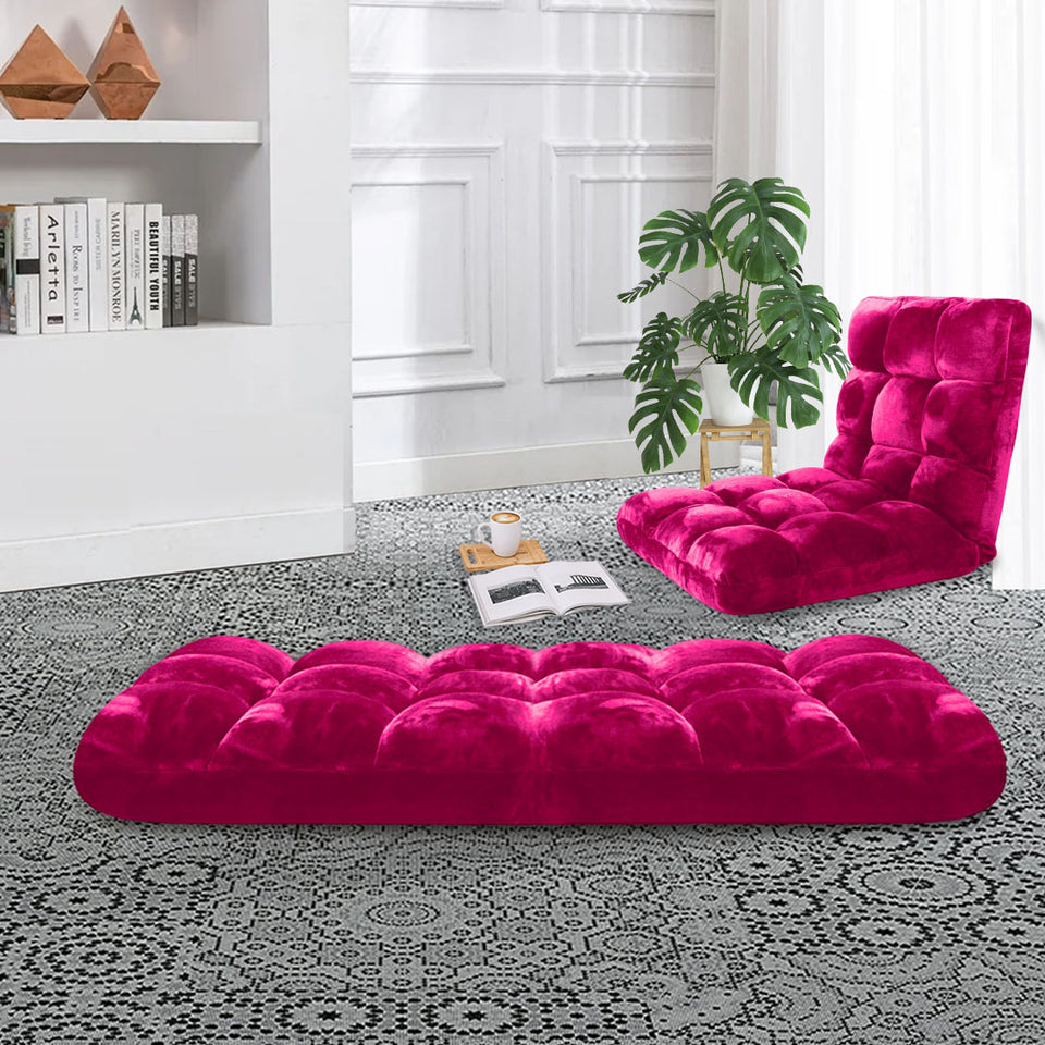 SOGA Floor Recliner Folding Lounge Sofa Futon Couch Chair Cushion Red Burgundy