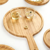 SOGA 2X 11 inch Blonde Round Premium Wooden Serving Tray Board Paddle with Handle Home Decor