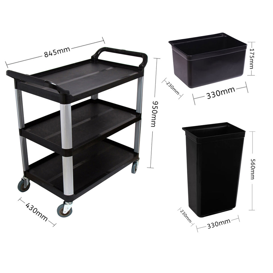 SOGA 2x 3 Tier Food Trolley Food Waste Cart With Two Bins Storage Kitchen Small