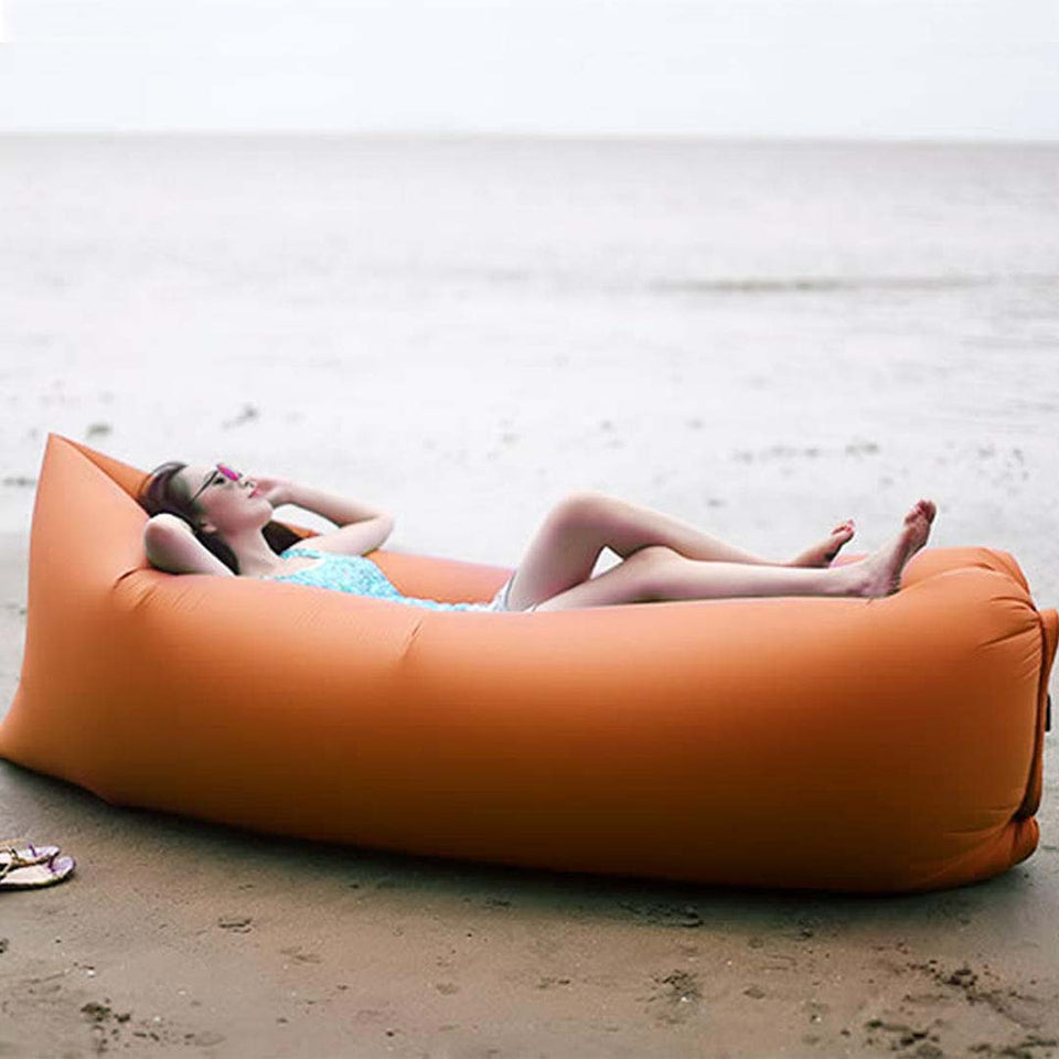 2X Fast Inflatable Sleeping Bag Lazy Air Sofa Orange/Green