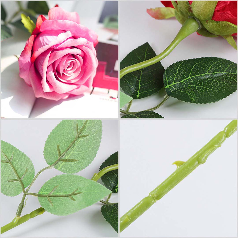 SOGA 5pcs Artificial Silk Flower Fake Rose Bouquet Table Decor Pink