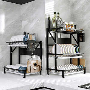 SOGA 2-Pack 3-Tier Steel Black Kitchen Drying Rack & Dish Drainer Organizer