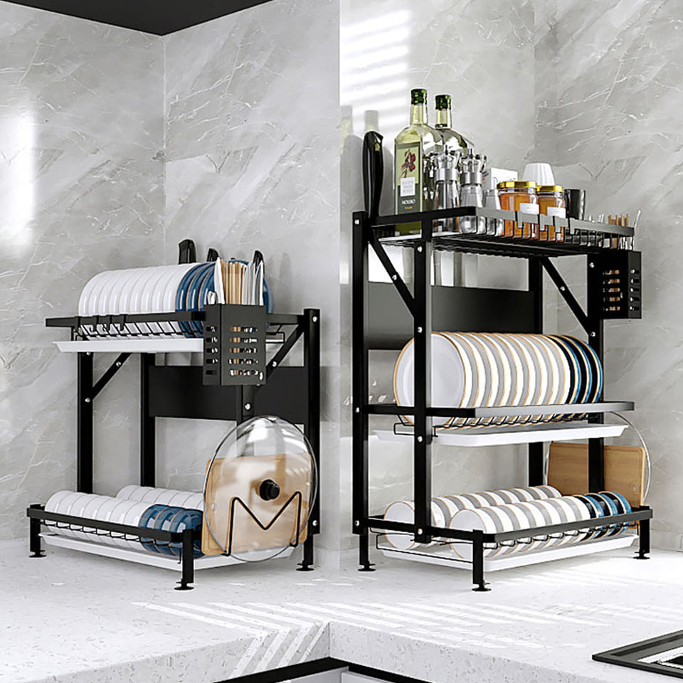 SOGA 2-Pack 3-Tier Steel Black Kitchen Drying Rack & Dish Drainer Organizer