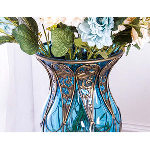 SOGA 85cm Green Glass Tall Floor Vase and 12pcs White Artificial Fake Flower Set