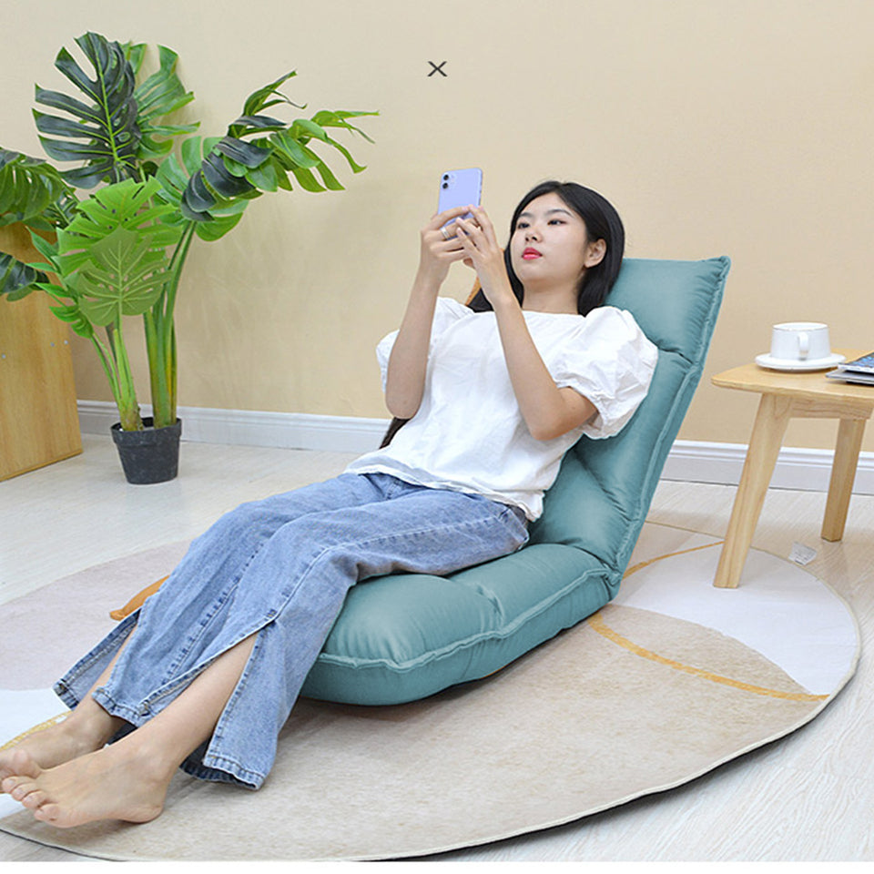 SOGA Blue Lounge Recliner Lazy Sofa Bed Tatami Cushion Collapsible Backrest Seat Home Office Decor