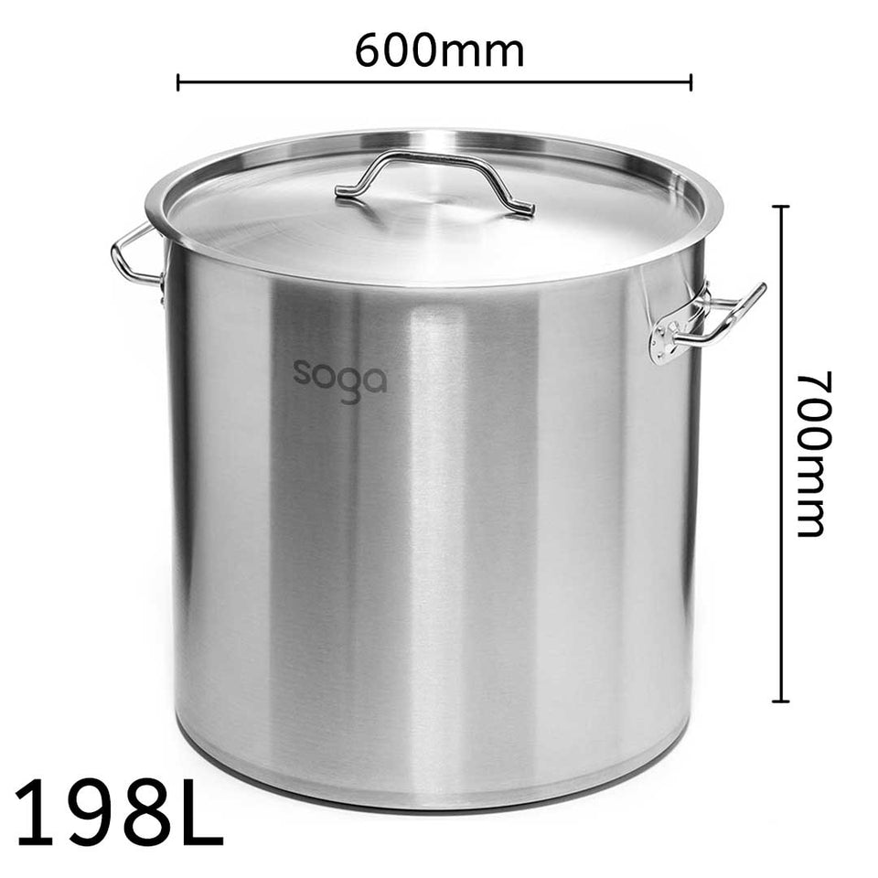 SOGA Stock Pot 198L Top Grade Thick Stainless Steel Stockpot 18/10