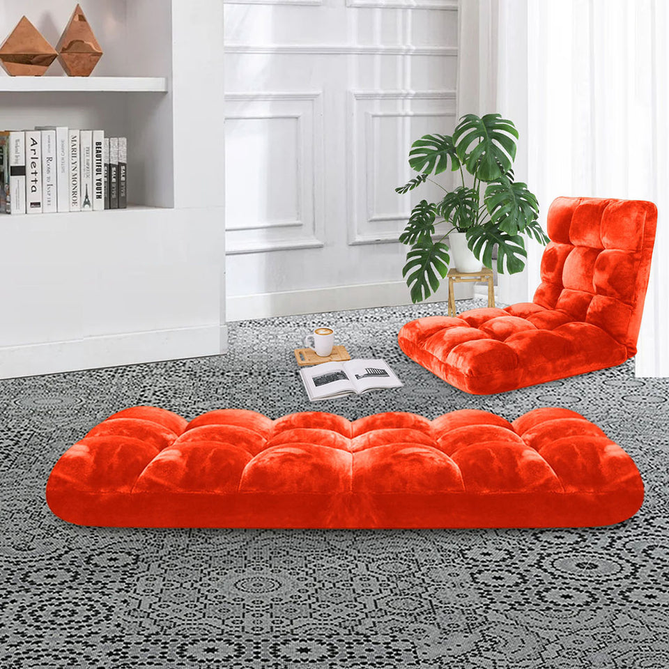 SOGA 2 Pack 6-Position Folding Floor Recliner Chairs Orange