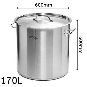 SOGA Stock Pot 170L Top Grade Thick Stainless Steel Stockpot 18/10