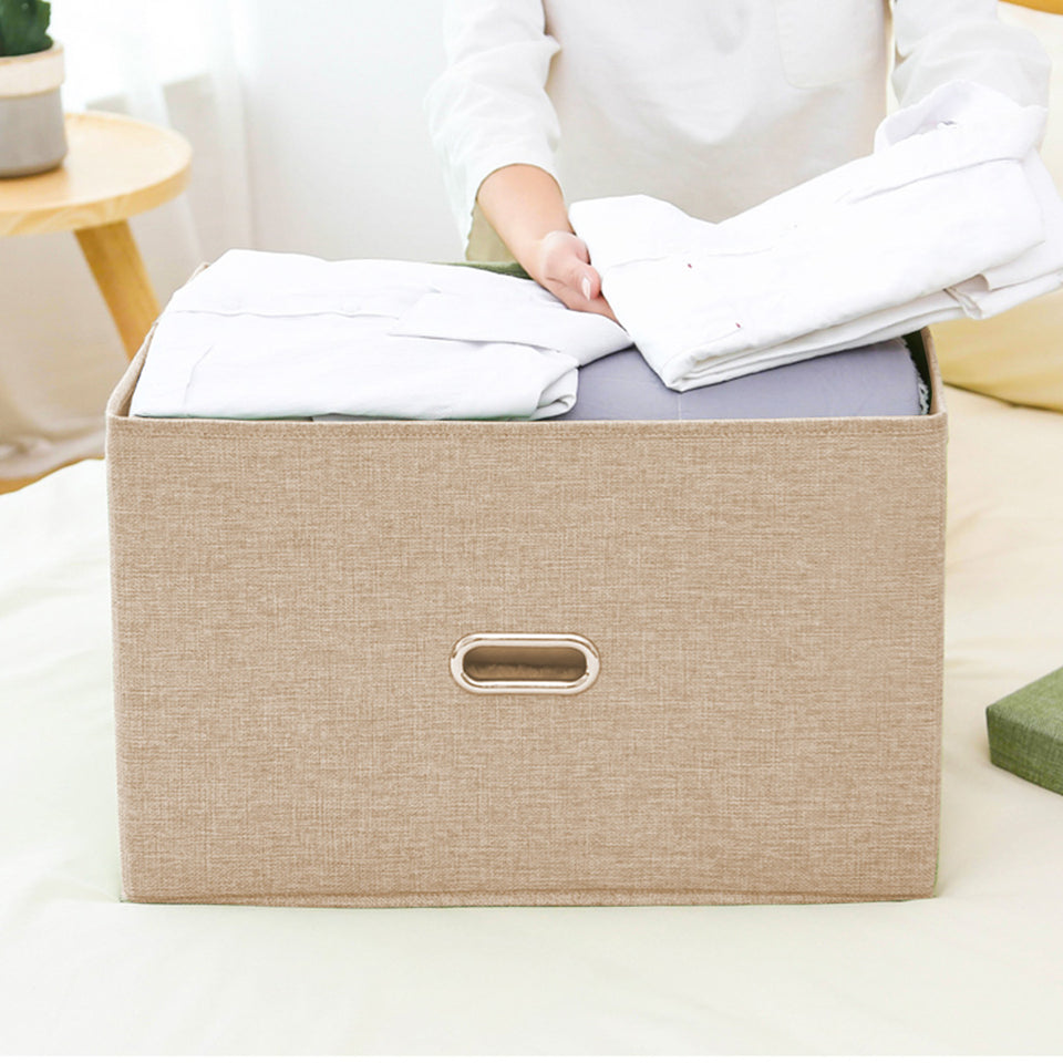SOGA Beige Medium Foldable Canvas Storage Box Cube Clothes Basket Organiser Home Decorative Box