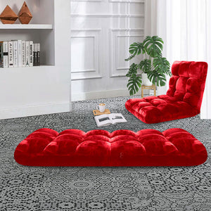 SOGA Floor Recliner Folding Lounge Sofa Futon Couch Folding Chair Cushion Red x2
