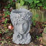 SOGA 2X Resin Grey Creative Goddess Head Statue Planter Bonsai Flower Succulent Pot Decor