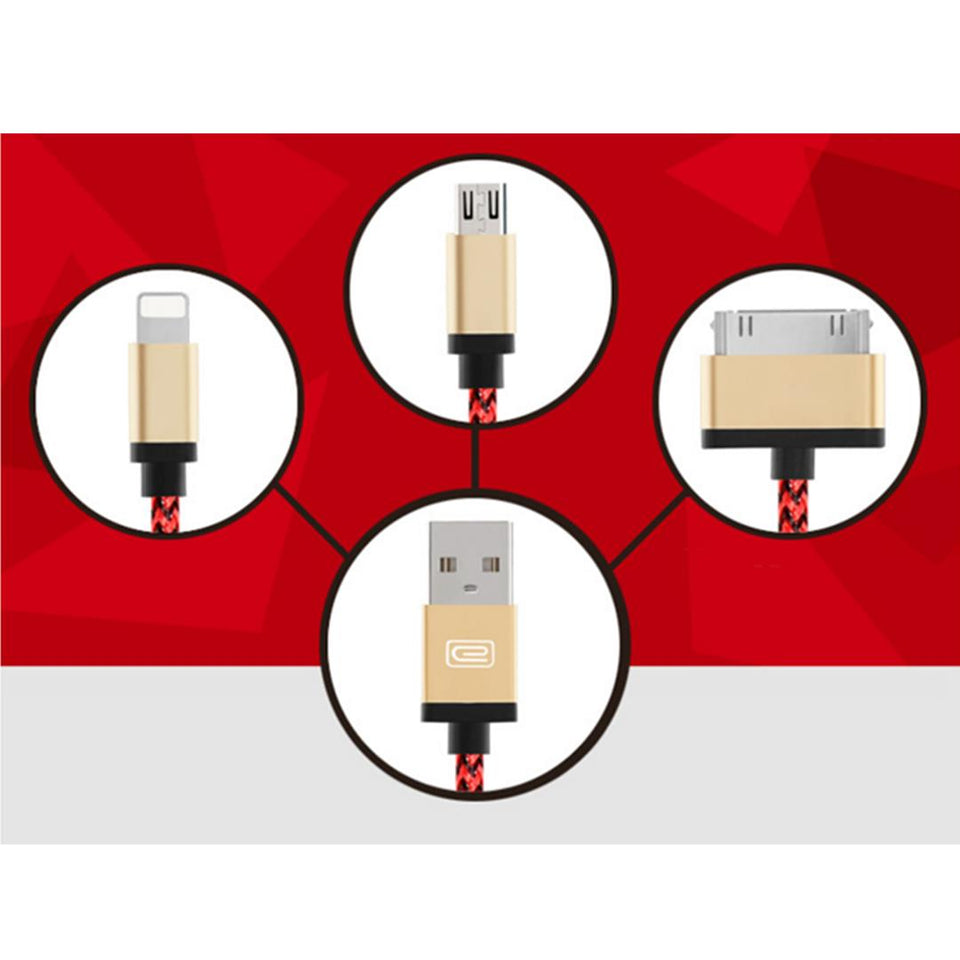 3 in 1 Durable 1.2M iPhone Android Micro Usb Cable High Speed Charging Data Cable